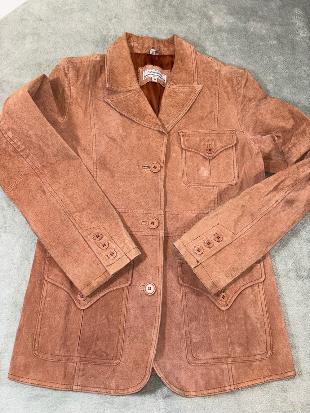 Vintage Passports Tan Genuine Suede Leather Blazer Jacket Medium